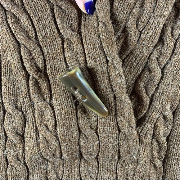 Womens Cable Knit Shawl Collar Sweater Sz L Brown Heritage Preppy Fisherman - Picture 3 of 8